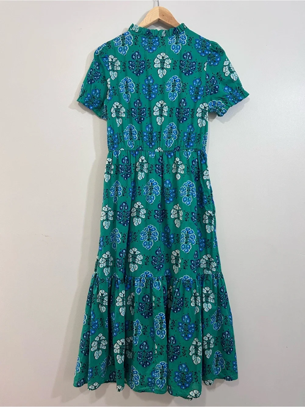 J. Crew Green Floral Short-Sleeve Midi Dress 4 - Picture 7 of 16